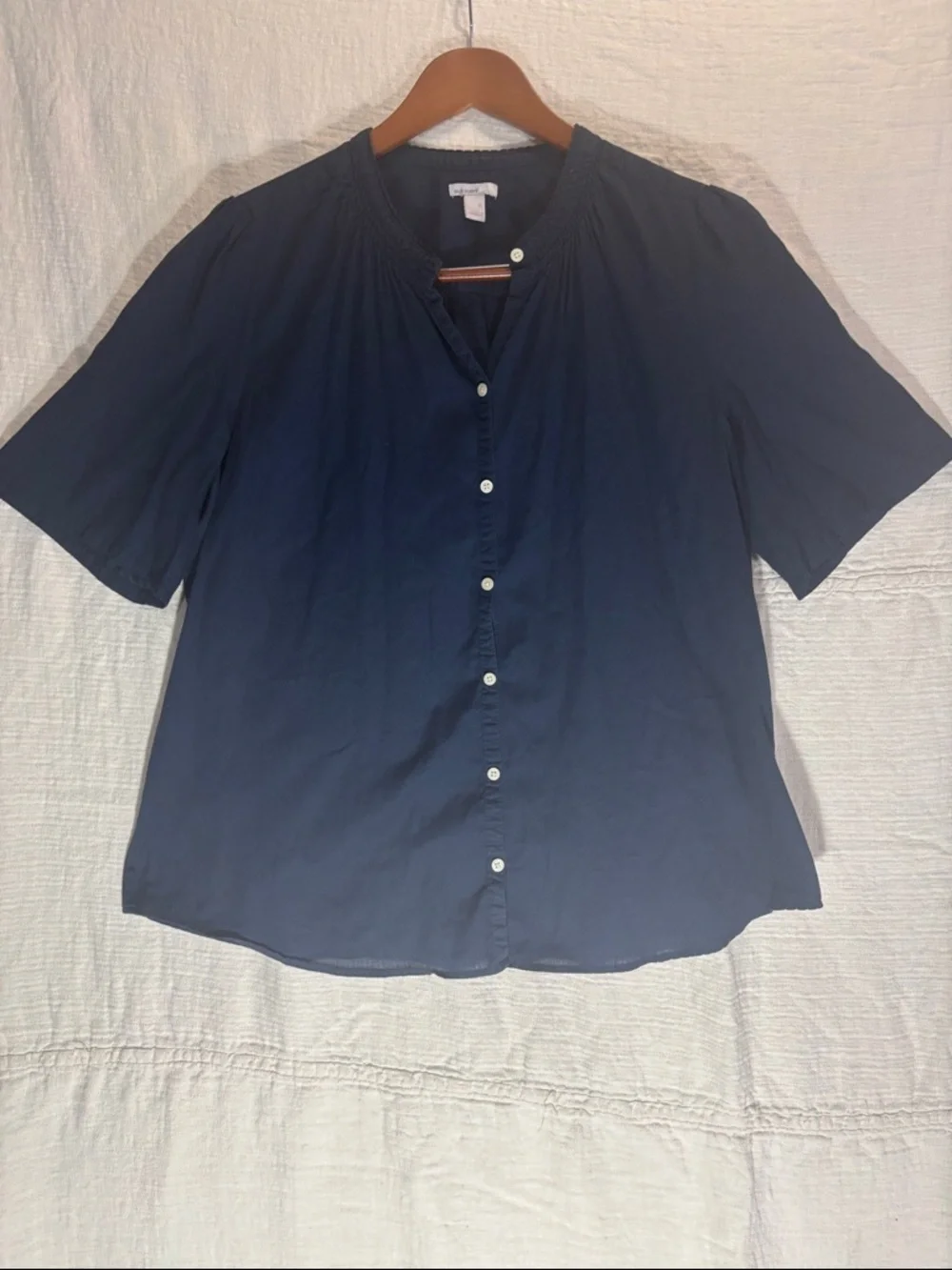 Old Navy Navy Short-Sleeve Button-Down Blouse 100% Cotton